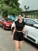 Bộ tập đùi croptop thun tăm gân