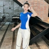Áo tập dài cộc tay phối màu