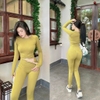 Bộ tập tay dài croptop dệt Mitao nhún