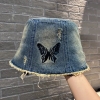 Mũ Nón Bucket Jean Denim Thêu Bướm Tua Rua CC44