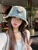 Mũ Nón Bucket Jean Denim Thêu Bướm Tua Rua CC44