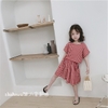 Set áo váy caro đỏ nút lưng