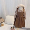 Set áo hoa váy yếm nâu Vintage