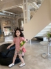 Set Tracie áo hồng nút cài quần hoa