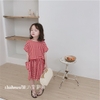 Set áo váy caro đỏ nút lưng