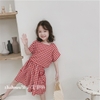 Set áo váy caro đỏ nút lưng