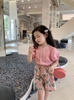 Set Tracie áo hồng nút cài quần hoa