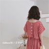 Set áo váy caro đỏ nút lưng