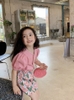Set Tracie áo hồng nút cài quần hoa