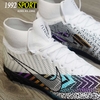 Giày Bóng Đá Nike Mercurial Superfly 7 Elite MDS003 Trắng Mũi Vằn Đen TF
