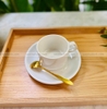 Bộ tách đĩa sứ trắng uống trà, cà phê sang trọng