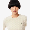 Áo len Lacoste nữ Chính hãng - Cable Knit Wool Sweater - Màu Kem  | JapanSport AF4159-51-XFJ