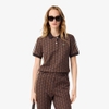 Áo Polo Lacoste nữ Chính hãng - Ôm Dáng - Họa Tiết Monogram Chất Vải Jacquard - Màu nâu | JapanSport DF3364-51-9I4