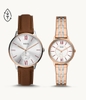 Set Đồng hồ Fossil Chính hãng - Three-Hand Brown Leather and Two-Tone ES5176SET - Nam Nữ | JapanSport