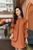Váy tằm nhăn cam tay nhún 3 đoạn Linne YJOLIE