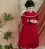 SET áo dài thô nhung bèo vai ren hồng ADNHUY