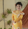 Áo dài gấm vàng họa tiết chim ADYEMVANG