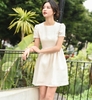 Váy tweed tay bồng cổ vuông hồng be LITWEED