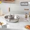 Chảo inox thành cao nắp vung kính Oyatton O528 28cm - O526 26cm