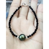 LẮC TAY NGỌC TRAI MÀU XANH RÊU MIX CƯỜM ĐEN