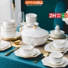 Bộ chén bát sứ KIM CƯƠNG (White Diamons) cao cấp nhập khẩu - Set 10 người ăn gồm chén, bát, đĩa, tô, nồi, muỗng, đũa.. - gia dụng plus