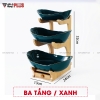 Đĩa Trái Cây Gốm Sứ Nhiều Tầng Kèm Kệ Gỗ Sang Trọng | Màu Xanh Ngọc Lục Bảo & Màu Trắng | Phong Cách Bắc Âu - gia dụng plus