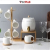 Bộ Chum Đựng Nước Sứ Có Vòi 3 Lít Kèm Kệ Gỗ & 6 Cốc Sứ Màu Trắng Cao Cấp ảnh 2