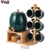 Bộ Chum Đựng Nước Kèm Tách Bằng Gốm Sứ & Kệ Gỗ Sang Trọng | Màu Xanh Ngọc Lục Bảo Cao Cấp ảnh 5