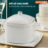 Bộ chén bát sứ WHITE LUXURY viền vàng cao cấp nhập khẩu - Set 10 người ăn gồm chén, bát, đĩa, tô, nồi, muỗng, đũa.. - gia dụng plus