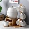 Bộ Chum Đựng Nước Sứ Có Vòi 3 Lít Kèm Kệ Gỗ & 6 Cốc Sứ Màu Trắng Cao Cấp ảnh 3