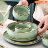 🔴OUTLET | Bộ chén bát sứ cao cấp màu xám xanh viền vàng sang trọng phong cách Bắc Âu (Set 22 món, 32 món, 40 món) ảnh 5
