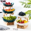 【Xả Kho】Đĩa Trái Cây Gốm Sứ Nhiều Tầng Kèm Kệ Gỗ Sang Trọng | Màu Xanh Ngọc Lục Bảo & Màu Trắng | Phong Cách Bắc Âu ảnh 1