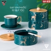 Gạt tàn thuốc lá sứ - xanh cổ vịt – kèm nắp gỗ – phong cách Bắc Âu Qianhuiju (QH-0602) - gia dụng plus