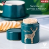 Ống Đựng Tăm Đặt Bàn Gốm Sứ Sang Trọng Với Màu Xanh Ngọc Lục Bảo | Có Nắp Đậy Kín & Viền Vàng Nổi Bật - gia dụng plus