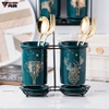 🔴OUTLET | Hộp đựng đũa sứ, thìa, muỗng sứ dán tường & đặt bàn - màu xanh ngọc lục bảo (xanh cổ vịt) ảnh 3