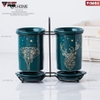 🔴OUTLET | Hộp đựng đũa sứ, thìa, muỗng sứ dán tường & đặt bàn - màu xanh ngọc lục bảo (xanh cổ vịt) ảnh 11