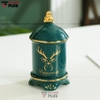 【Xả Kho】Ống Đựng Tăm Đặt Bàn Gốm Sứ Sang Trọng Với Màu Xanh Ngọc Lục Bảo | Có Nắp Đậy Kín & Viền Vàng Nổi Bật ảnh 1