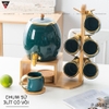 Bộ Chum Đựng Nước Sứ Có Vòi 3 Lít Kèm Kệ Gỗ & 6 Cốc Sứ Màu Trắng Cao Cấp ảnh 10