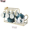 Bộ Ấm Trà Sứ Cặp Đôi Hươu Xanh Ngọc Lục Bảo | Kèm Ly, Kệ & Tách Sang Trọng | Quà Cưới & Quà Tân Gia Ý Nghĩa - gia dụng plus