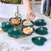 Bộ Hộp Đựng Kẹo Mứt Bằng Gốm Sứ Xanh Ngọc Lục Bảo | Năm Cánh Hình Trái Tim Kèm Kệ Mạ Vàng Cao Cấp - gia dụng plus