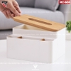 Hộp Đựng Khăn Giấy Đặt Bàn Đa Năng Nhiều Ngăn | Hộp Nhựa PS, Nắp Gỗ | Nacchan - gia dụng plus