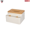 Hộp Đựng Khăn Giấy Đặt Bàn Đa Năng Nhiều Ngăn | Hộp Nhựa PS, Nắp Gỗ | Nacchan - gia dụng plus