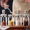 Lọ Đựng Gia Vị Muỗng Nắp Thuỷ Tinh Borosilicate (Màu Trắng) Có Nắp Viền INOX 304 | KUAKE - gia dụng plus