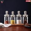 Lọ Đựng Gia Vị Muỗng Nắp Thuỷ Tinh Borosilicate (Màu Trắng) Có Nắp Viền INOX 304 | KUAKE - gia dụng plus