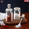 Lọ Đựng Gia Vị Muỗng Nắp Thuỷ Tinh Borosilicate (Màu Trắng) Có Nắp Viền INOX 304 | KUAKE - gia dụng plus