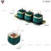 Bộ 3 Hộp Đựng Gia Vị Gốm Sứ Kèm Khung Sứ Đặt Bàn Viền Vàng Cao Cấp (Tặng Muỗng & Hộp Quà Sang Trọng) - gia dụng plus