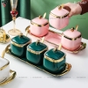 Bộ 3 Hộp Đựng Gia Vị Gốm Sứ Kèm Khung Sứ Đặt Bàn Viền Vàng Cao Cấp (Tặng Muỗng & Hộp Quà Sang Trọng) - gia dụng plus