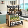 Kệ Đựng Gia Vị, Chai Lọ (2 Tầng & 3 Tầng) Đặt Bàn | INOX, Sơn Tĩnh Điện (Màu Đen) LAZYDO (LZ-0212) - gia dụng plus