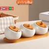 Bộ Hũ Đựng Gia Vị Nghiêng 20 Độ Nắp Gỗ | Hũ Gia Vị Kèm Khay Gỗ Tre & Thìa Sứ Phong Cách Nhật Bản ảnh 1
