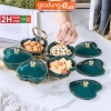Giỏ đựng mứt Tết | Khay đựng bánh kẹo Tết bằng sứ trái tim ngôi sao cao cấp - màu xanh lục bảo viền vàng sang trọng ảnh 1